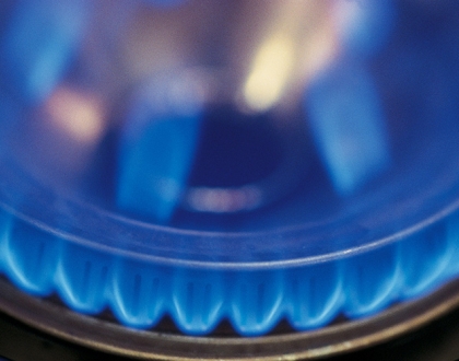 Natural gas flames from burner